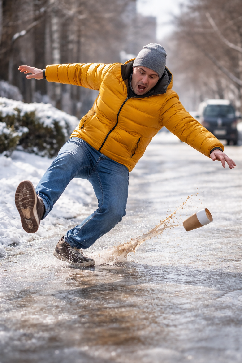 Man slipping on ice