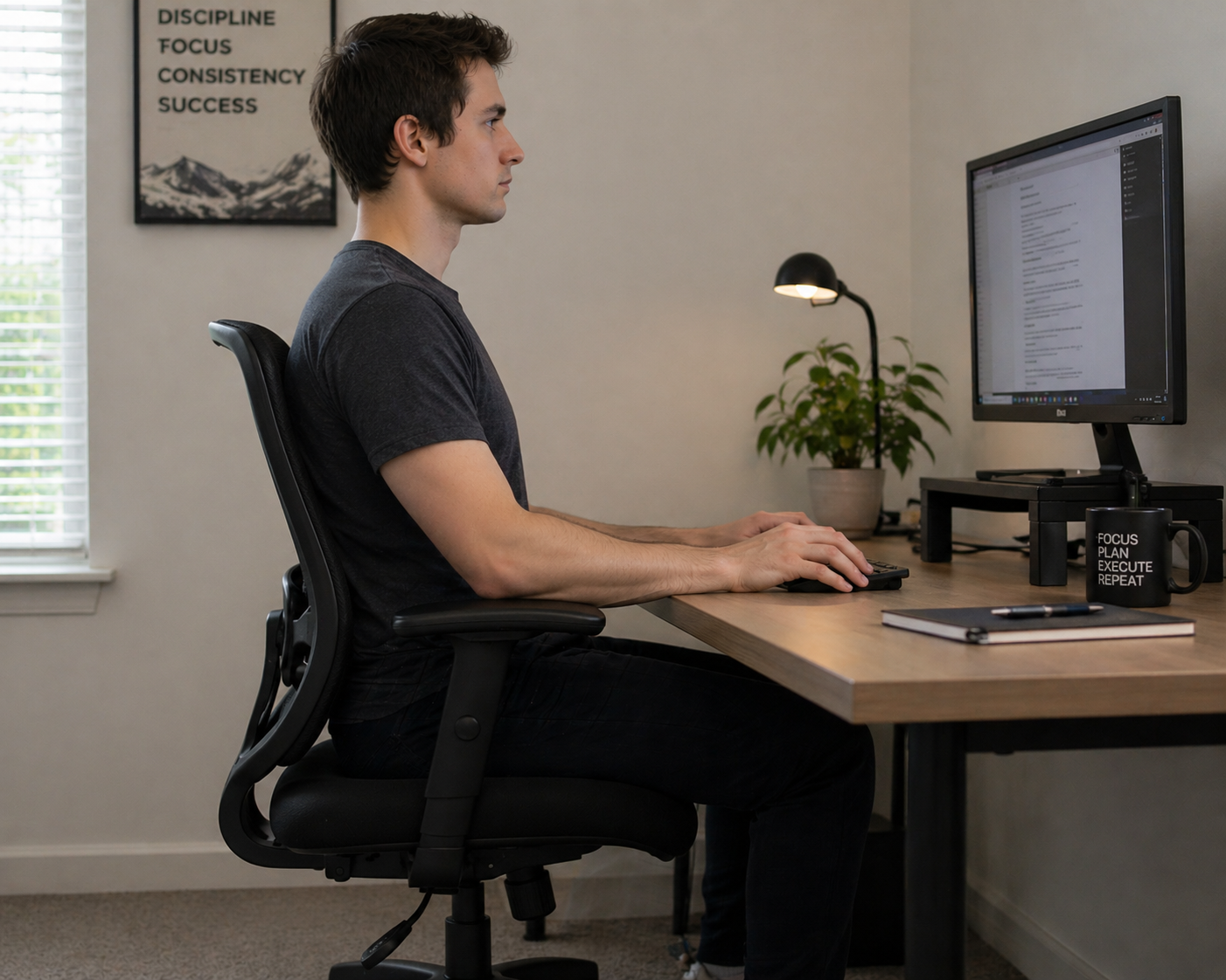 Good posture on an office chair